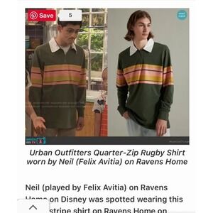 Urban Outfitters Rugby Shirt Mens M Green Striped Long Sleeve Polo As Seen On TV